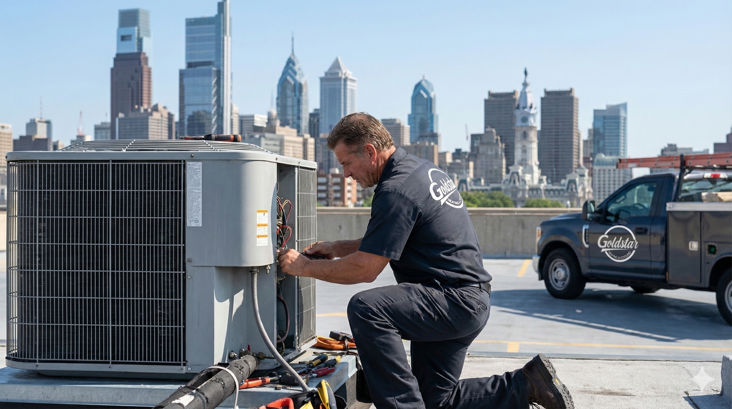 Goldstar technician working on commercial hvac system
